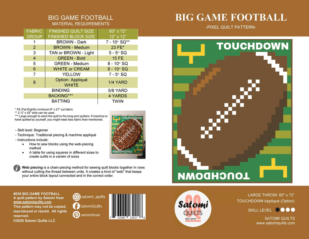 BIG GAME FOOTBALL_paper quilt pattern – Satomi Quilts
