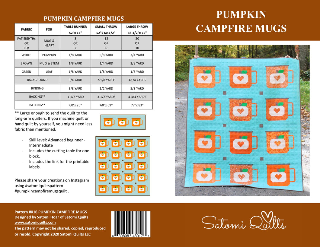 PUMPKIN CAMPFIRE MUGS _ paper quilt pattern